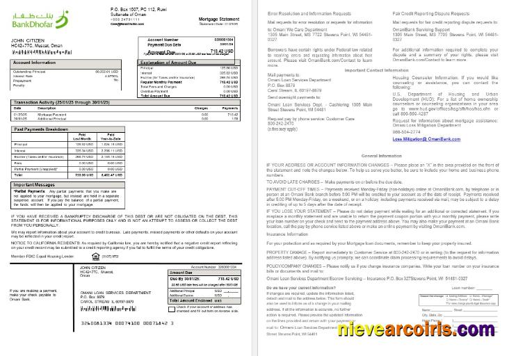 Omani Bank Dhofar mortgage statement